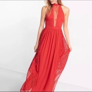 NWOT Express Halter Maxi Red Lace Dress Size 6